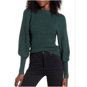 Leith Juliet Puffed Sleeve Sweater Emerald Green Large